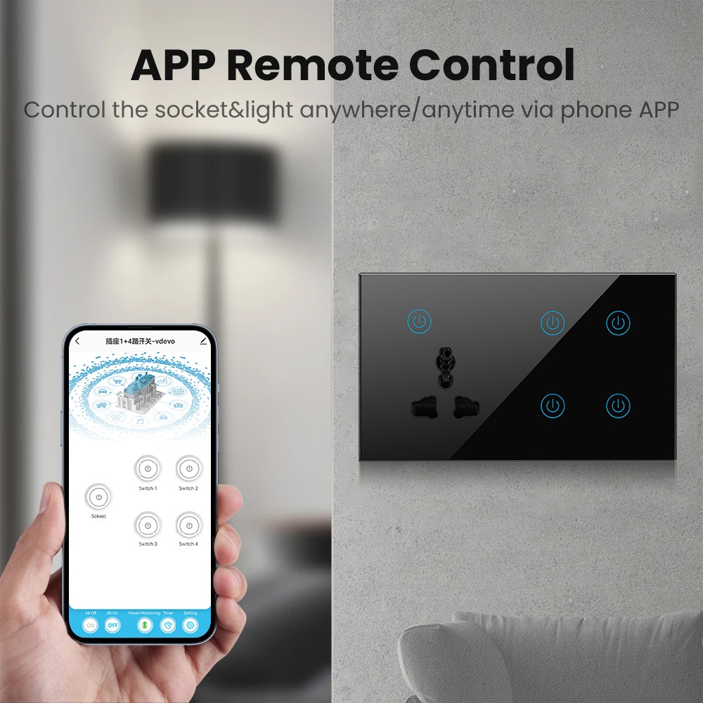 Tuya Smart Life 4 Gang Wall Switch and Socket black